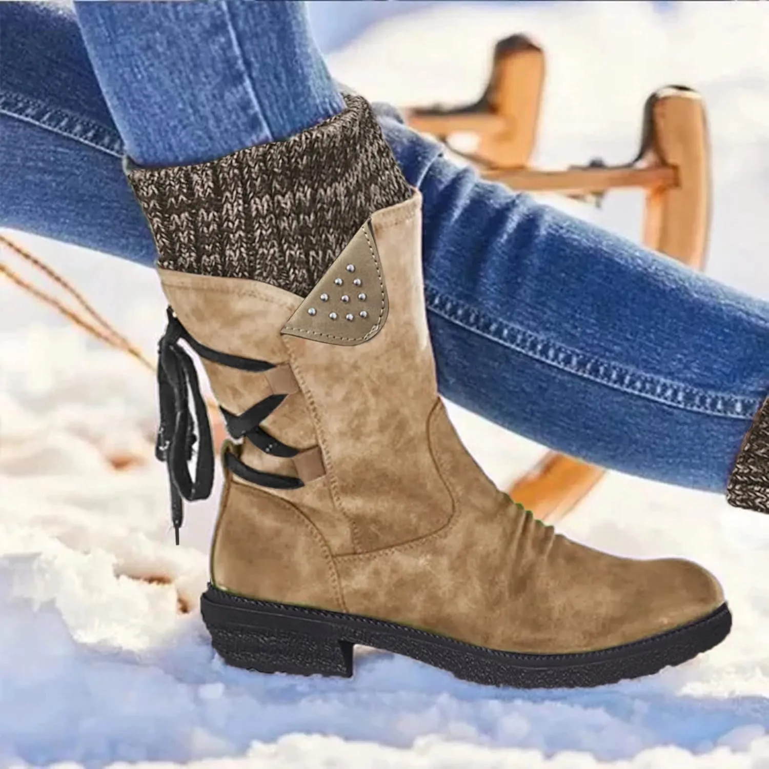 Winter Boots for Women 2023 Trendy Black Snow Boot Women Wide Waterproof Snow Boots Women Wide Width Long Waterproof Slip Resistant Work Boots for Women Botas De Nieve Para Mujer Talla 4