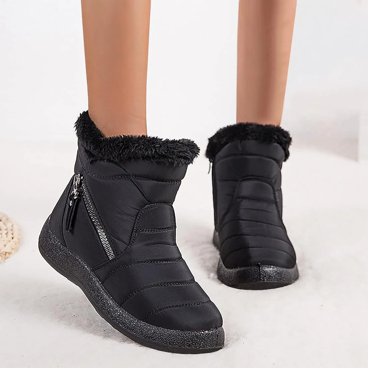 Winter Boots for Women 2023 Trendy Black Womens Winter Boots Black Cute Women's Memory Foam Winter Fur Lined Snow Booties Shoes Boots for Winter Fashion for Women Botas Para Frio De Mujer Talla 4