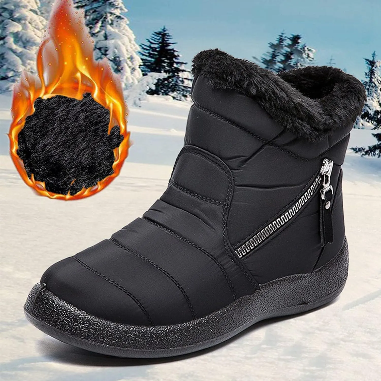 Winter Boots for Women 2023 Trendy Black Womens Winter Boots Black Cute Women's Memory Foam Winter Fur Lined Snow Booties Shoes Boots for Winter Fashion for Women Botas Para Frio De Mujer Talla 4