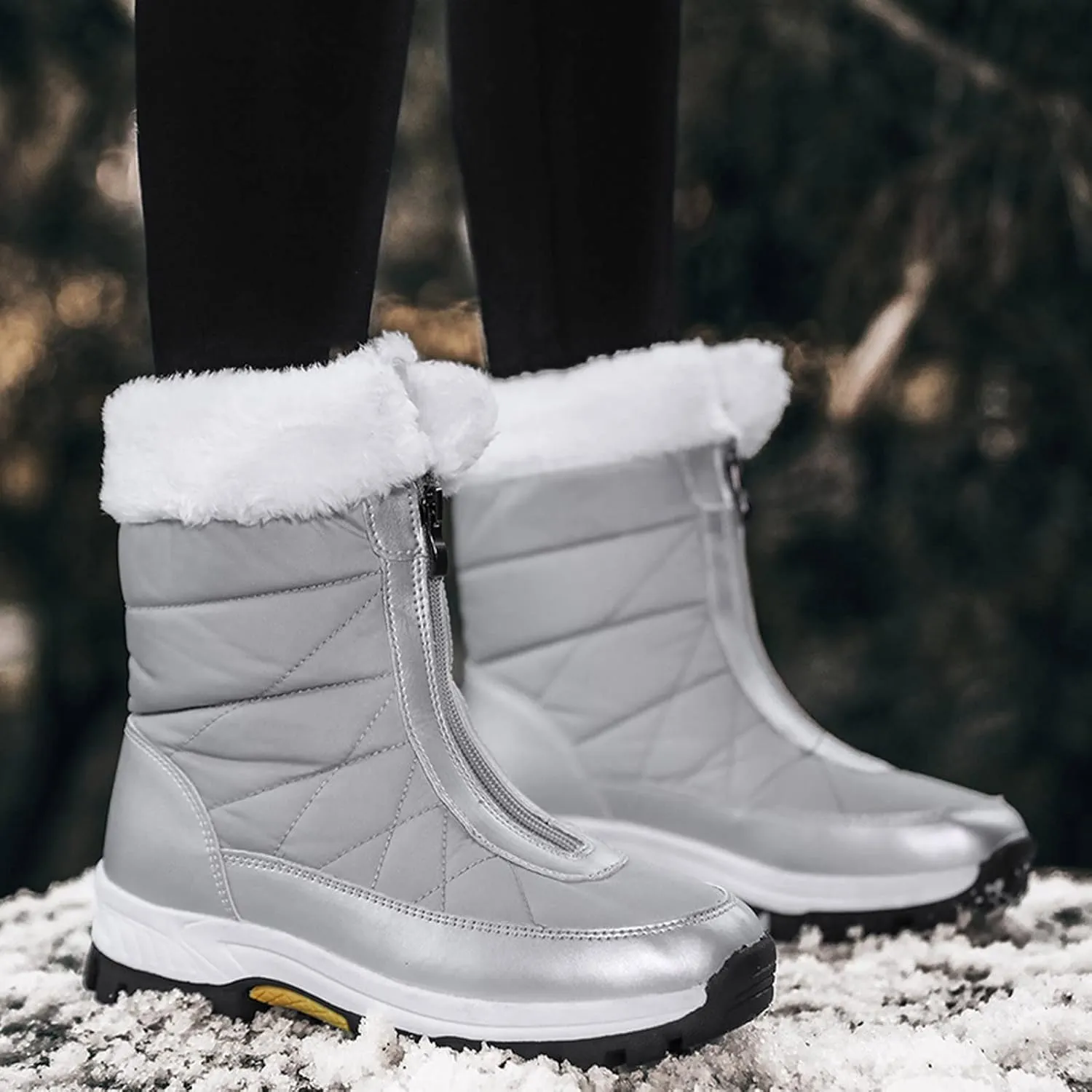 Winter Boots for Women Ankle Snow Booties Warm Fur Lined Winter Boots Anti Slip Lug Sole Waterproof Hiking Boots