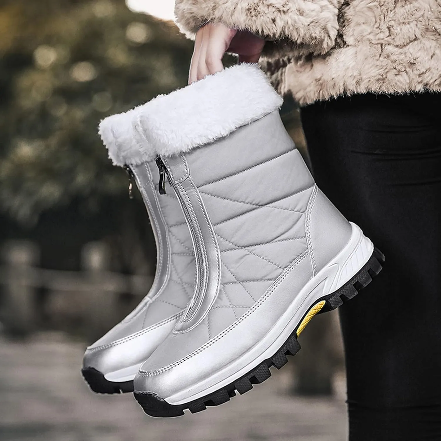 Winter Boots for Women Ankle Snow Booties Warm Fur Lined Winter Boots Anti Slip Lug Sole Waterproof Hiking Boots