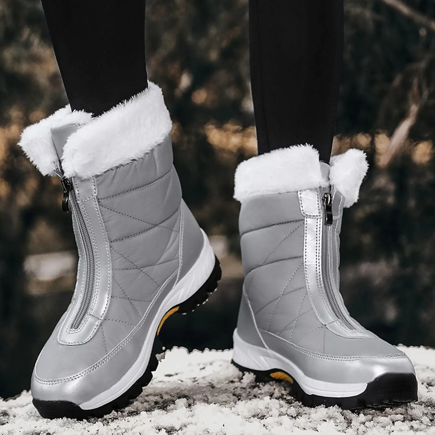 Winter Boots for Women Ankle Snow Booties Warm Fur Lined Winter Boots Anti Slip Lug Sole Waterproof Hiking Boots