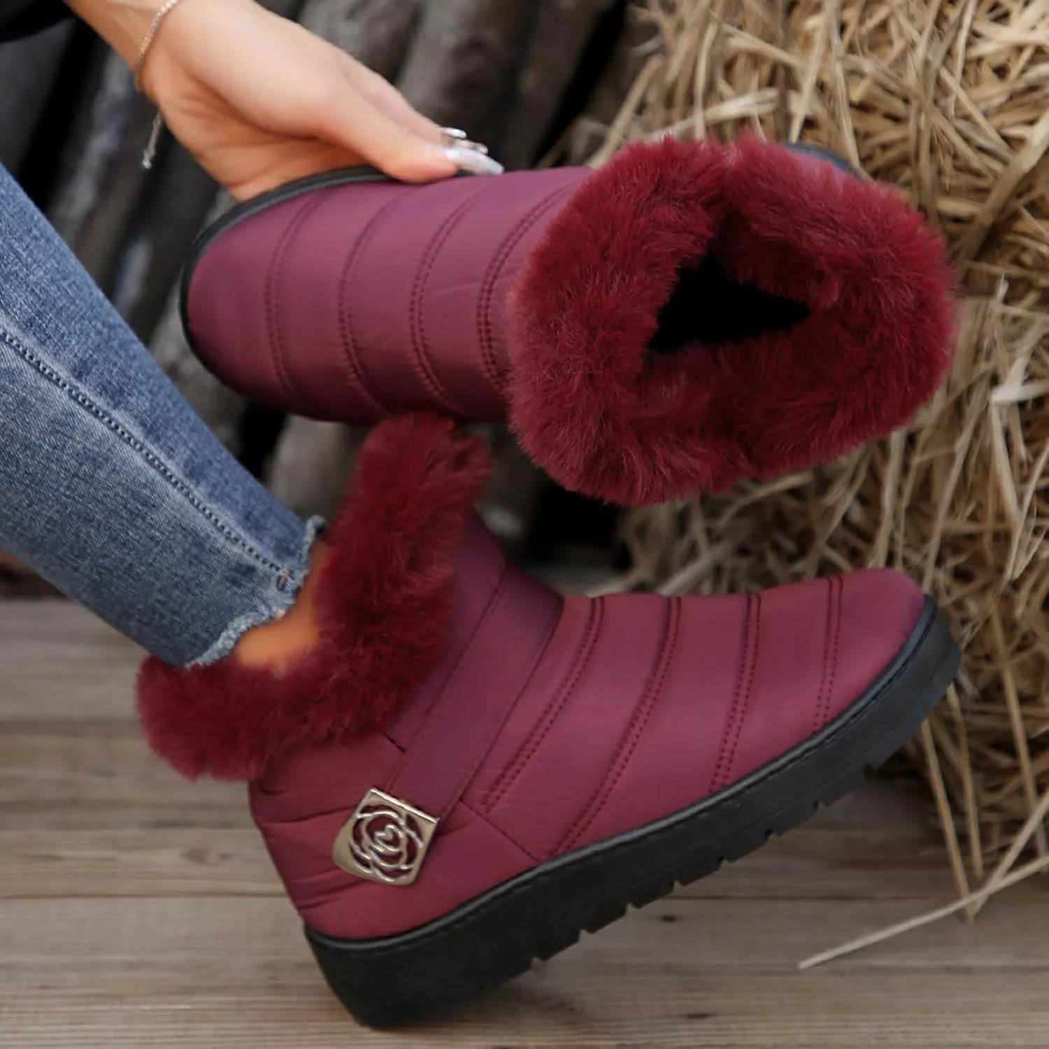 Winter Boots for Women Fur Lined Warm Winter Boots Ankle Booties Waterproof Snow Boots Slip On Boots