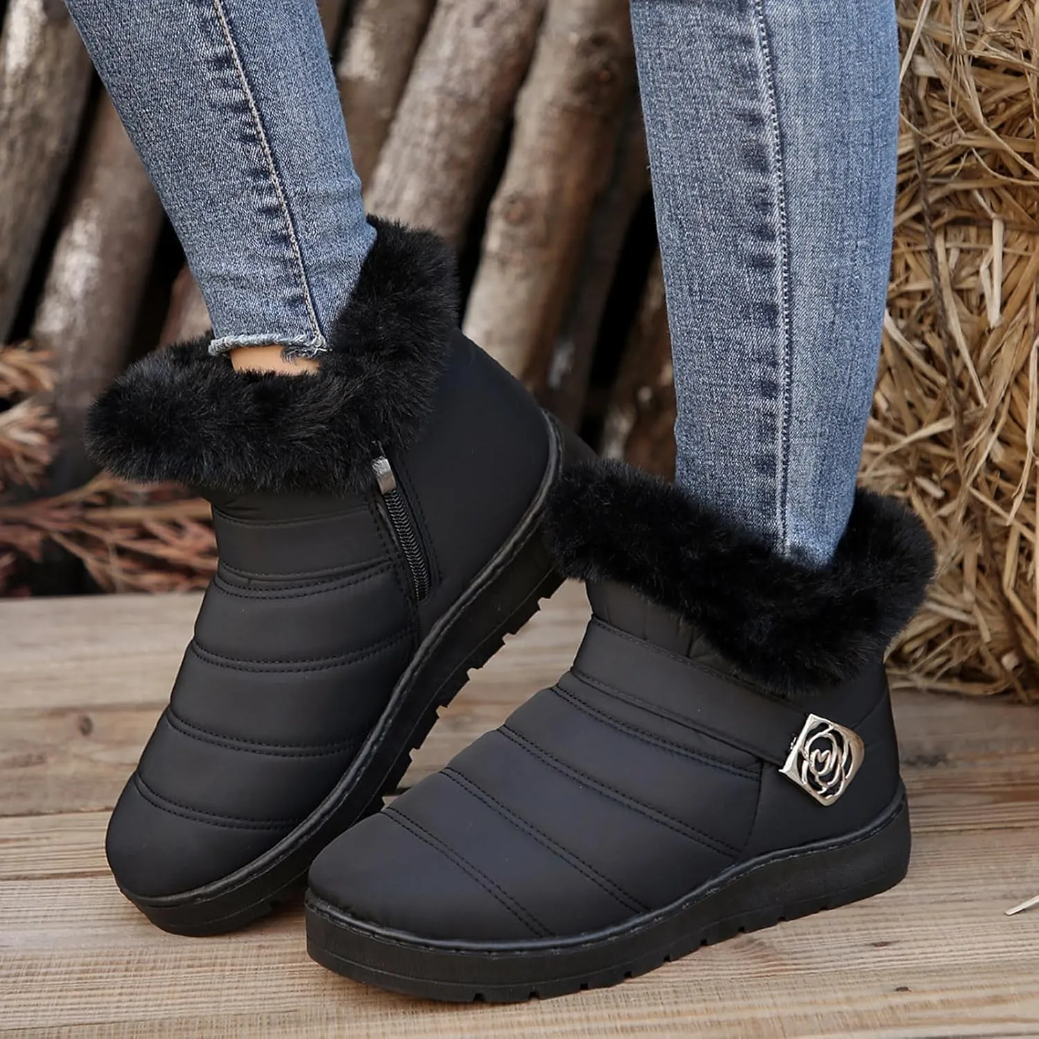 Winter Boots for Women Fur Lined Warm Winter Boots Ankle Booties Waterproof Snow Boots Slip On Boots