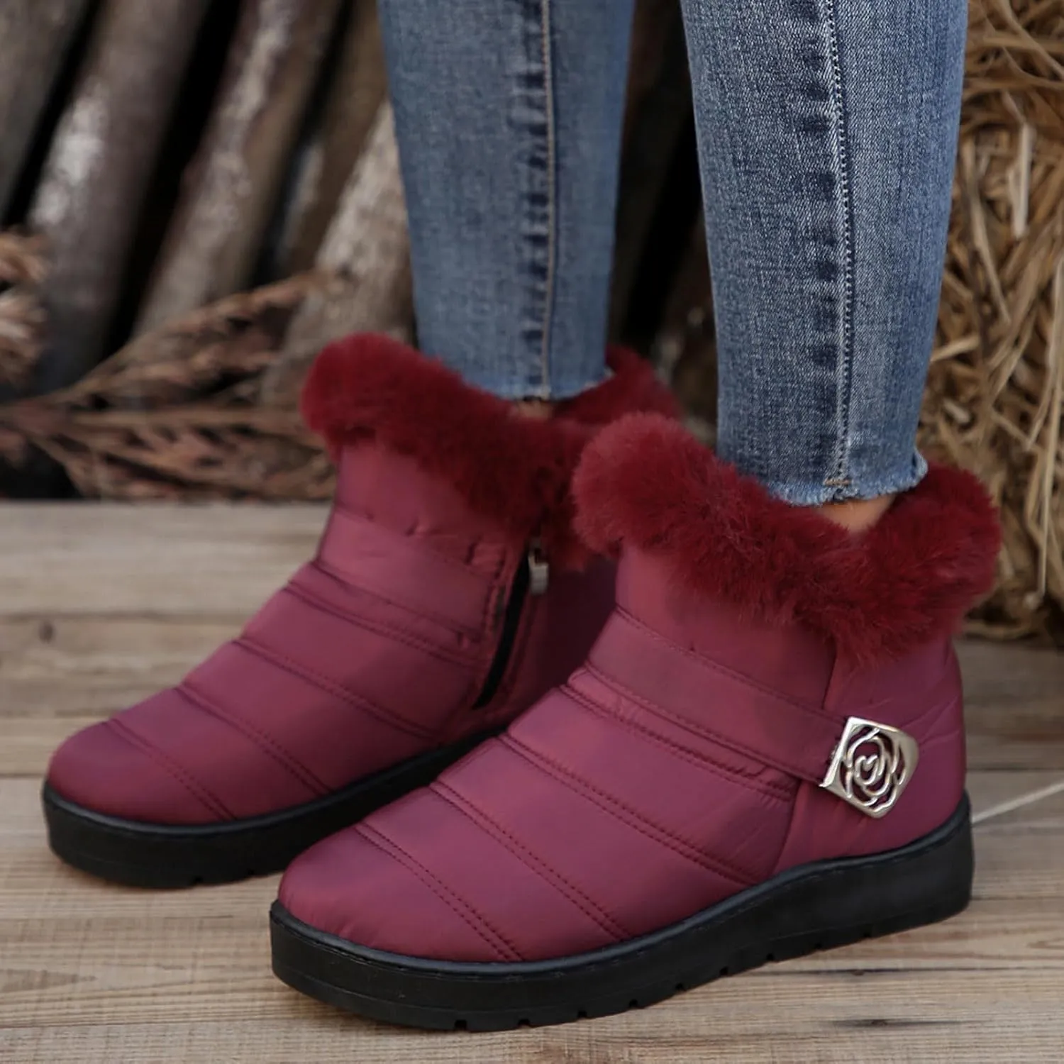 Winter Boots for Women Fur Lined Warm Winter Boots Ankle Booties Waterproof Snow Boots Slip On Boots