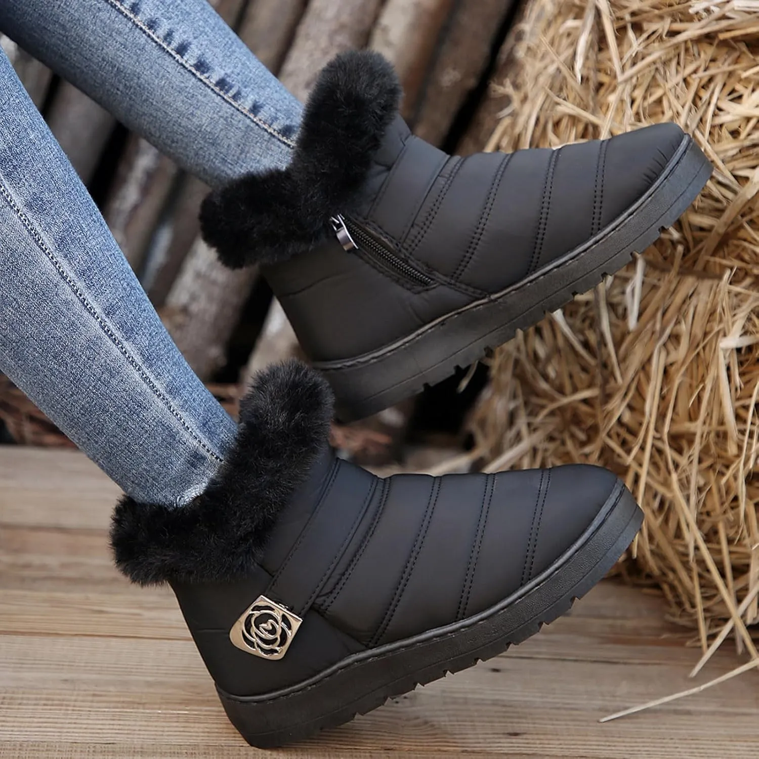 Winter Boots for Women Fur Lined Warm Winter Boots Ankle Booties Waterproof Snow Boots Slip On Boots