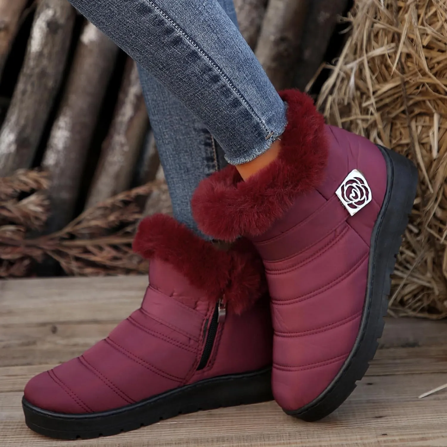 Winter Boots for Women Fur Lined Warm Winter Boots Ankle Booties Waterproof Snow Boots Slip On Boots