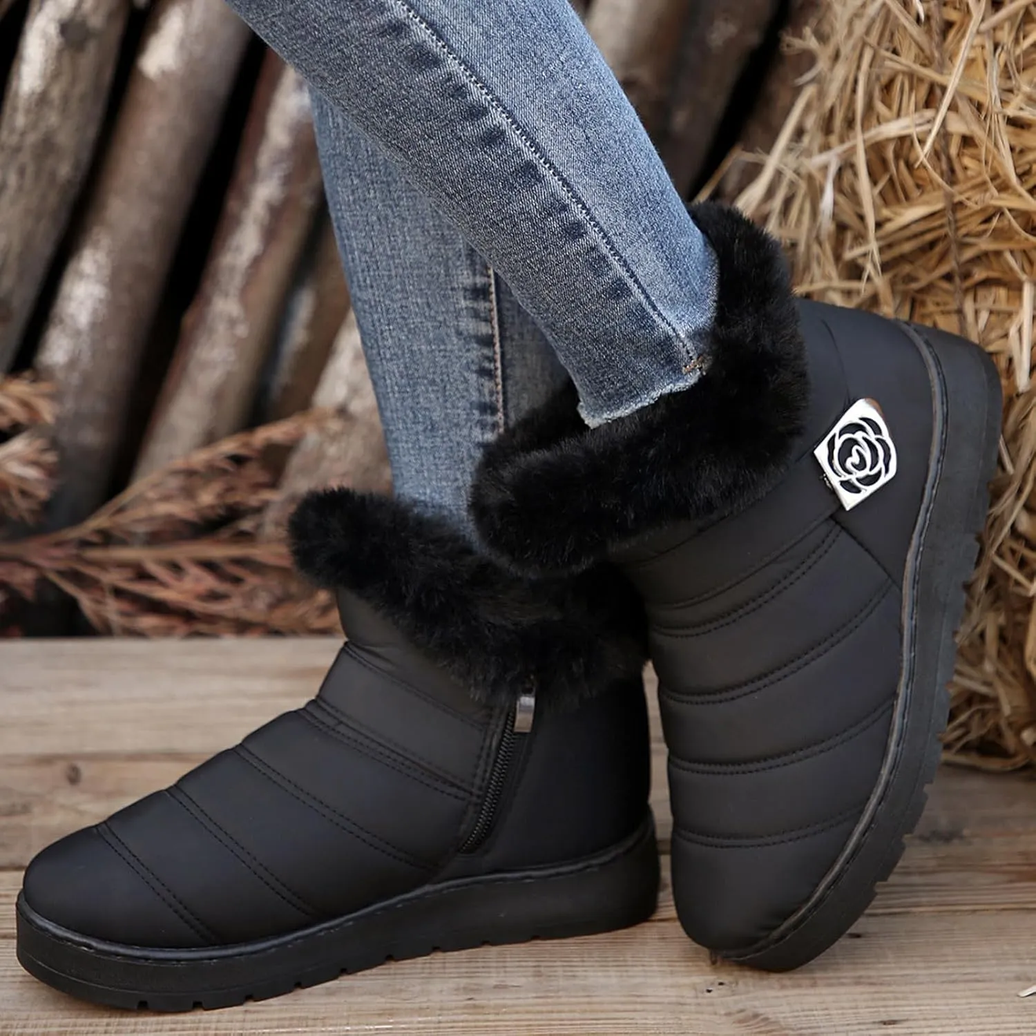 Winter Boots for Women Fur Lined Warm Winter Boots Ankle Booties Waterproof Snow Boots Slip On Boots