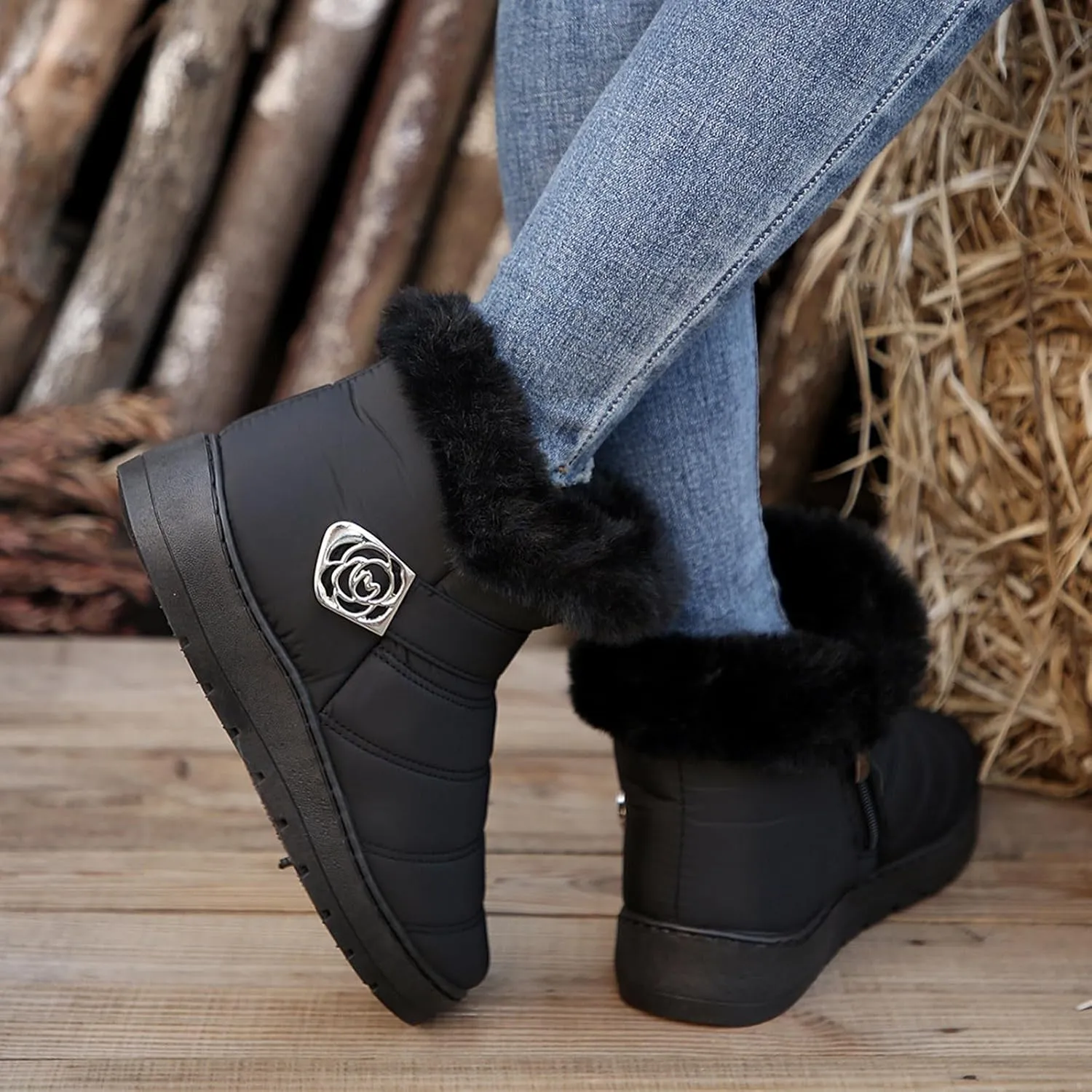 Winter Boots for Women Fur Lined Warm Winter Boots Ankle Booties Waterproof Snow Boots Slip On Boots