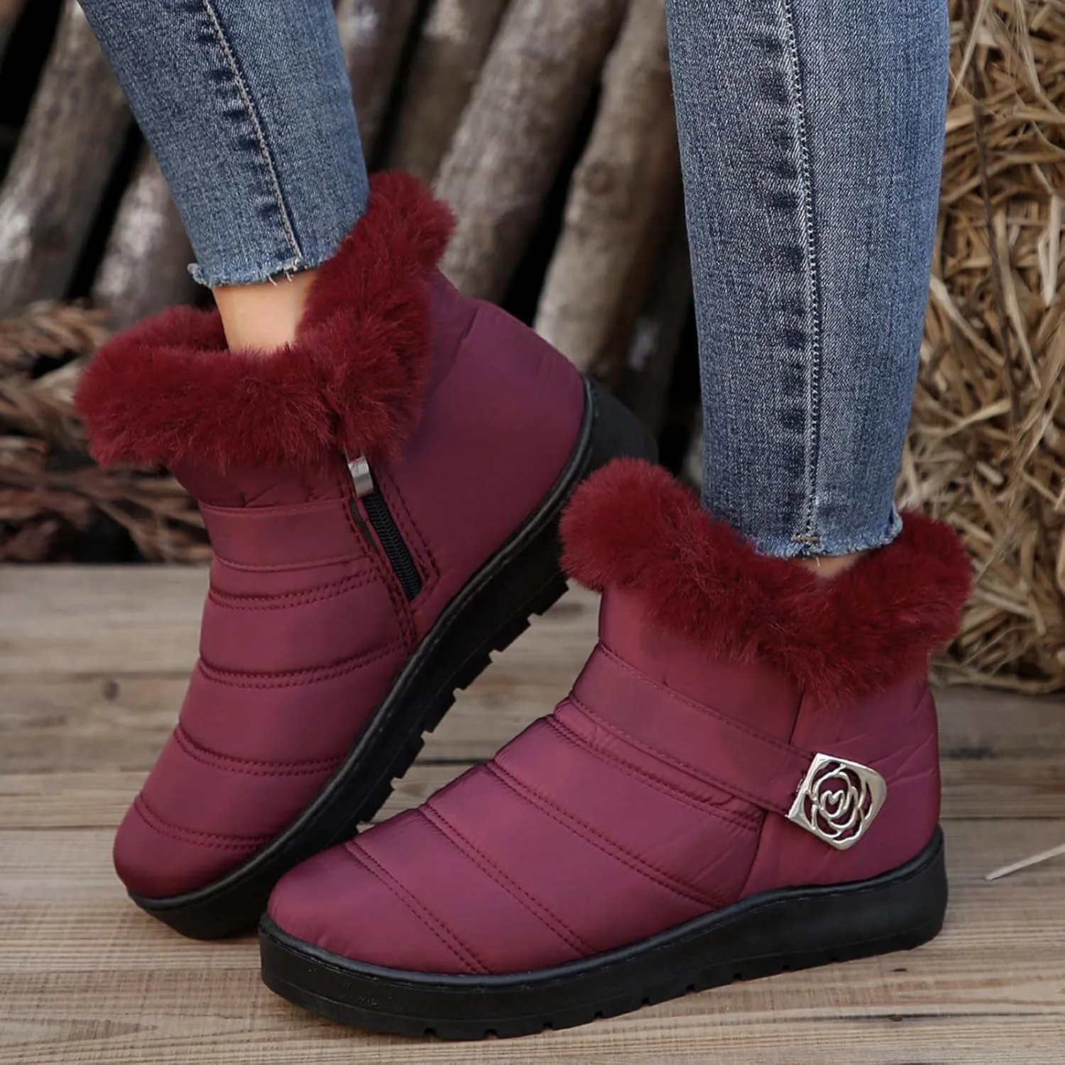 Winter Boots for Women Fur Lined Warm Winter Boots Ankle Booties Waterproof Snow Boots Slip On Boots