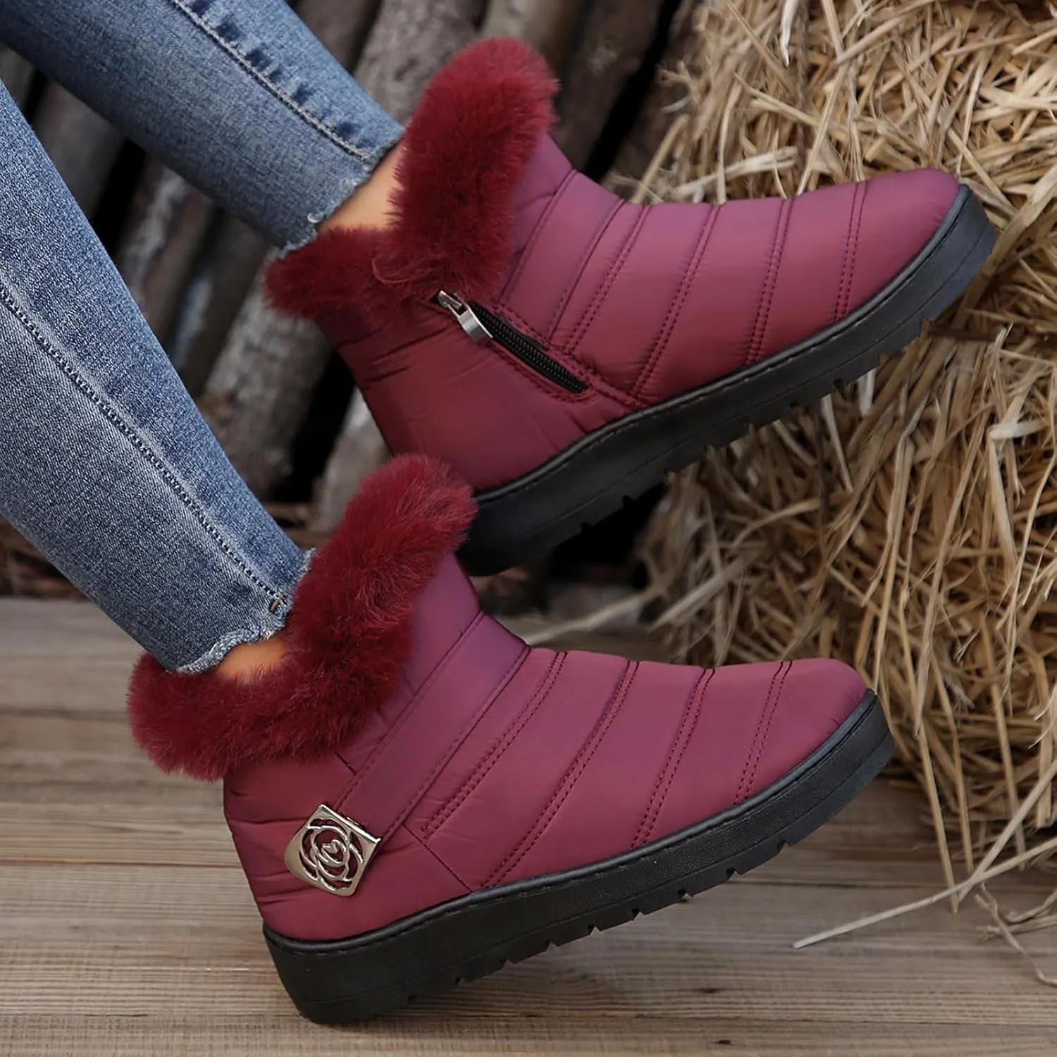 Winter Boots for Women Fur Lined Warm Winter Boots Ankle Booties Waterproof Snow Boots Slip On Boots