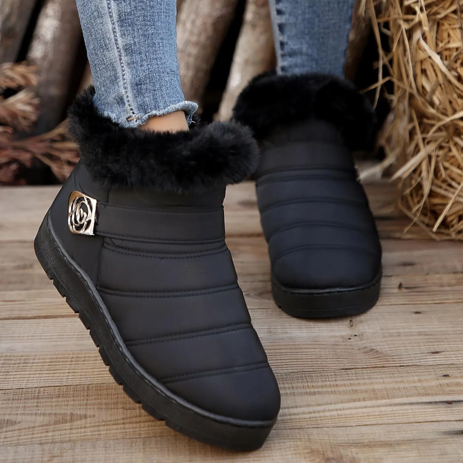 Winter Boots for Women Fur Lined Warm Winter Boots Ankle Booties Waterproof Snow Boots Slip On Boots