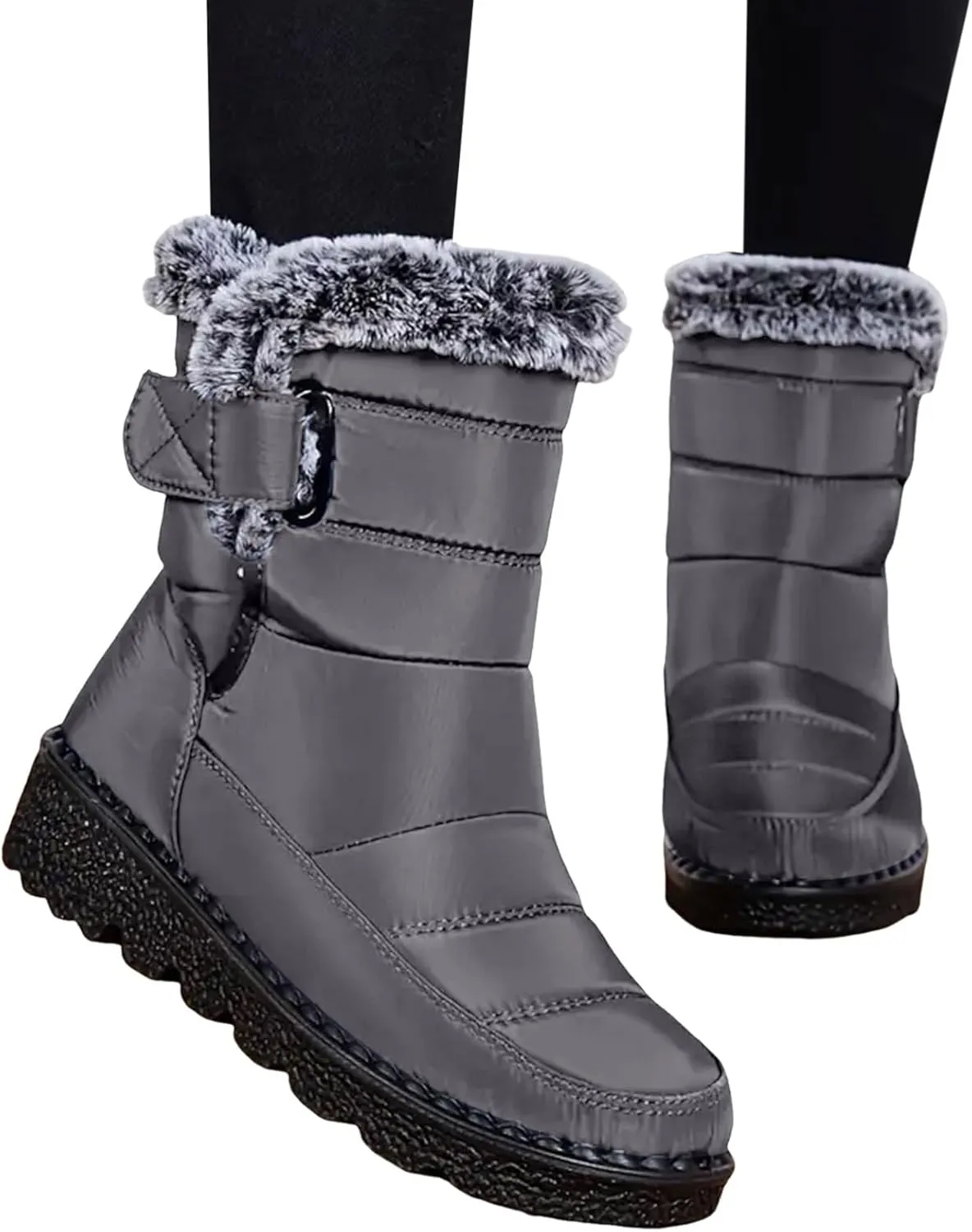 Winter Boots for Women Men Couple Warm Fur Lined Booties Non Slip Waterproof Flat Hook Loop Snow Boots