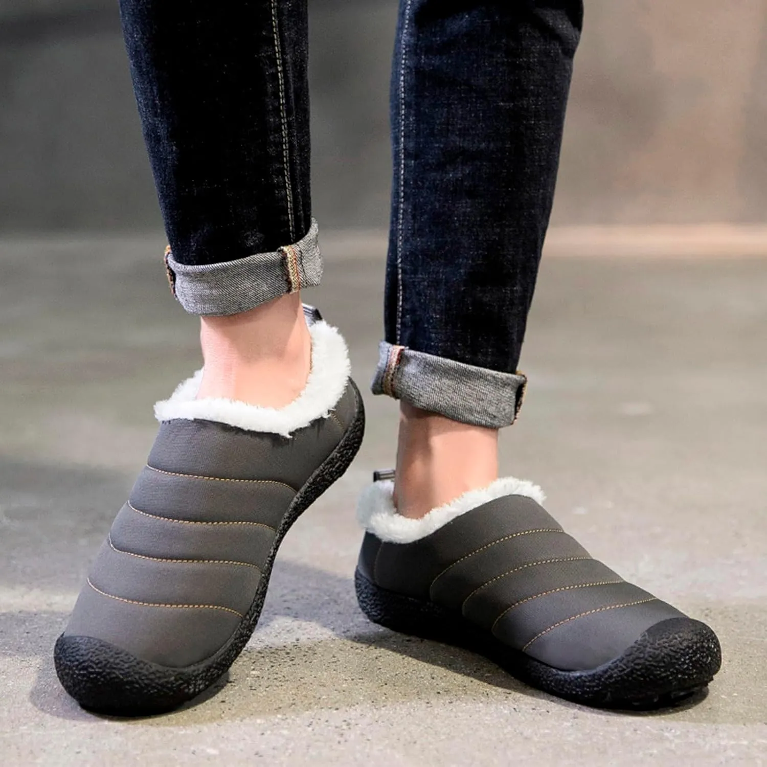 Winter Boots for Women Men Couple Warm Fur Lined Boots Waterproof Outdoor Ankle Booties Slip On Lightweight Boots