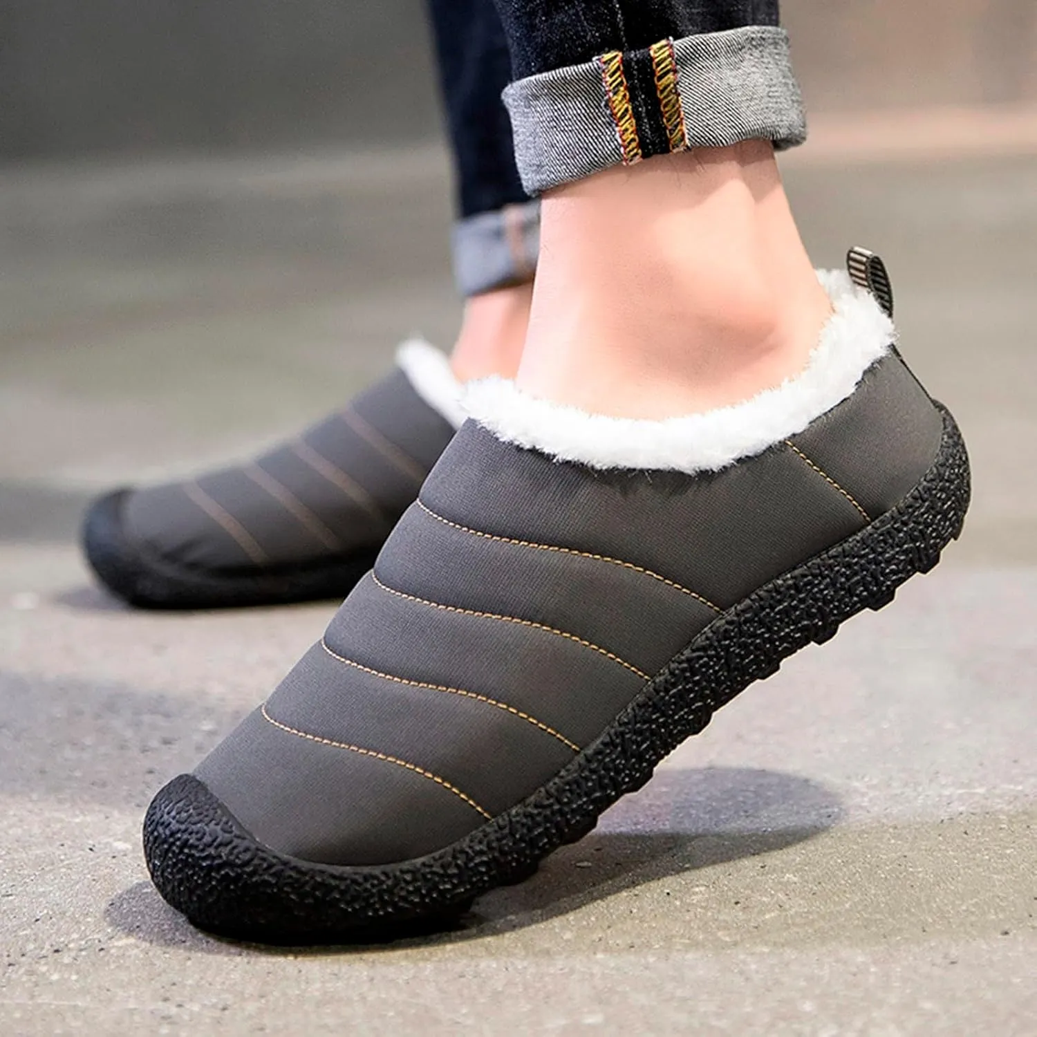 Winter Boots for Women Men Couple Warm Fur Lined Boots Waterproof Outdoor Ankle Booties Slip On Lightweight Boots