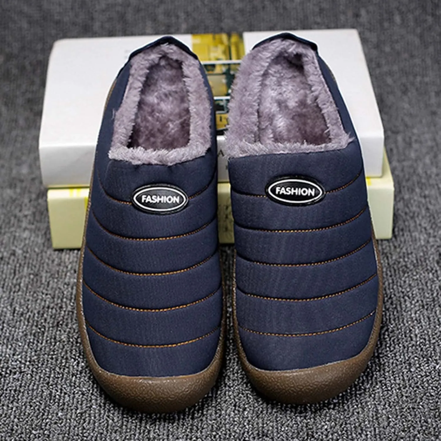 Winter Boots for Women Men Couple Warm Fur Lined Snow Boots Waterproof Slip On Lightweight Womens Boots Slippers