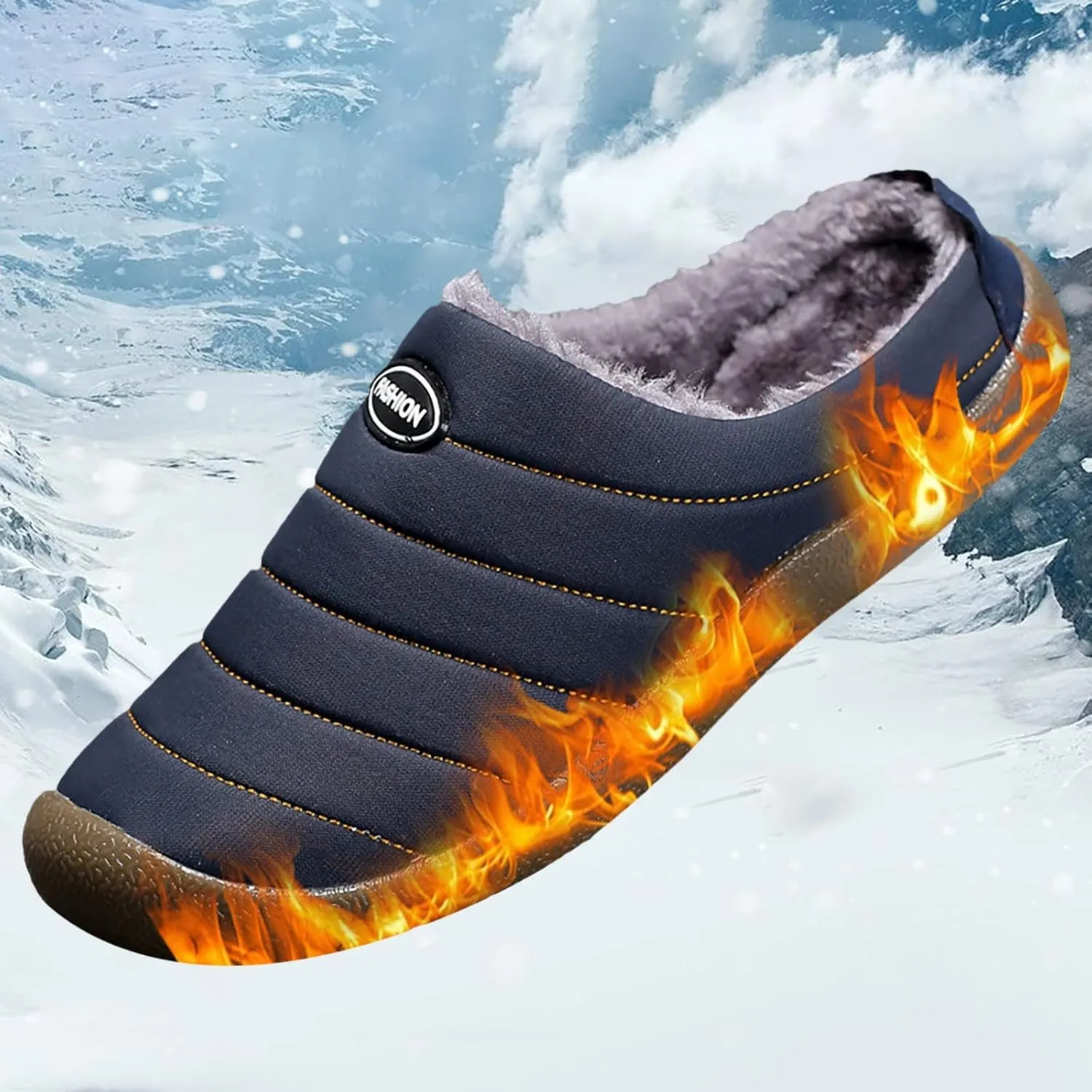 Winter Boots for Women Men Couple Warm Fur Lined Snow Boots Waterproof Slip On Lightweight Womens Boots Slippers