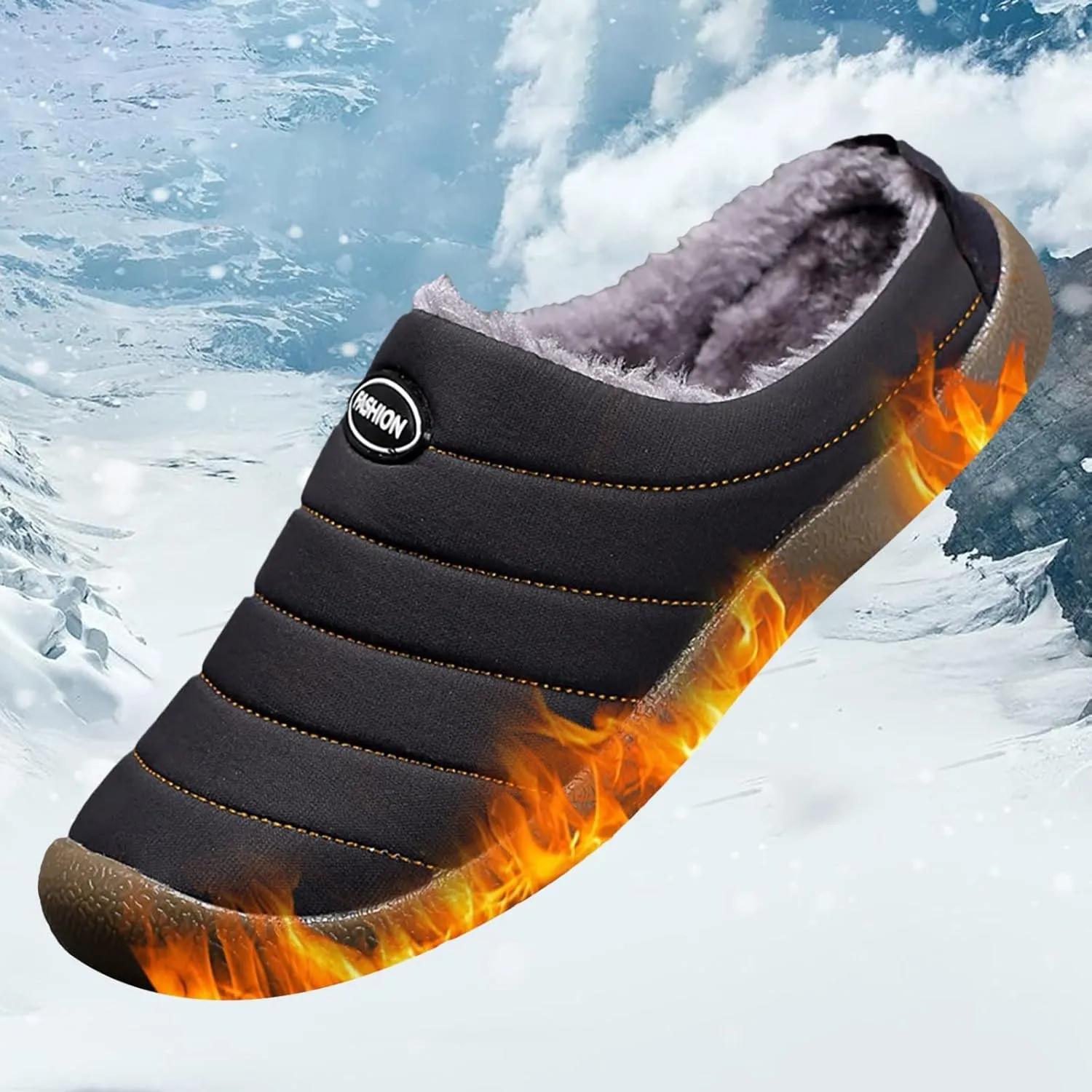 Winter Boots for Women Men Couple Warm Fur Lined Snow Boots Waterproof Slip On Lightweight Womens Boots Slippers