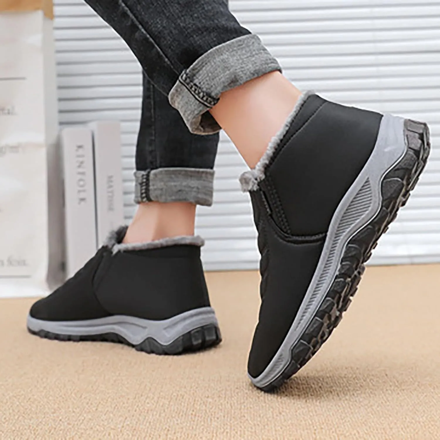 Winter Boots for Women Men Unisex Waterproof Fur Lined Warm Ankle Boots Slip On Outdoor Boot Walking Shoes