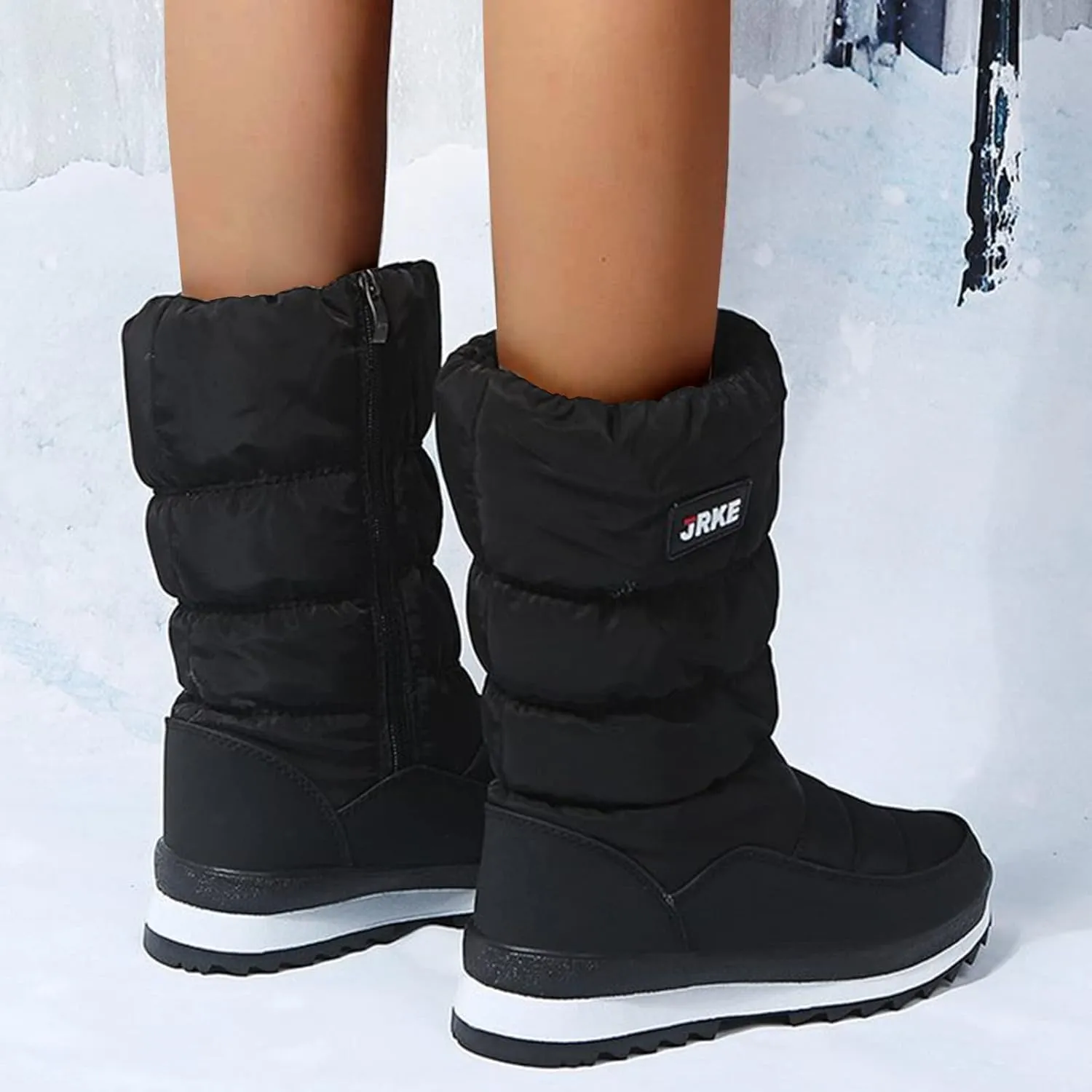 Winter Boots for Women Puffy Winter Snow Waterproof Ankle Booties Anti Slip Mid Calf Snow Booties with Side Zip