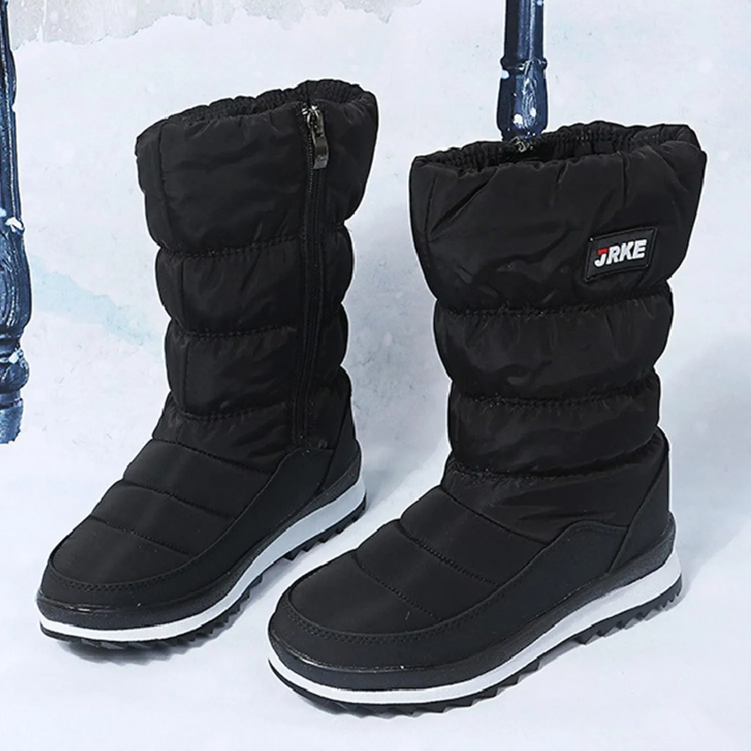 Winter Boots for Women Puffy Winter Snow Waterproof Ankle Booties Anti Slip Mid Calf Snow Booties with Side Zip