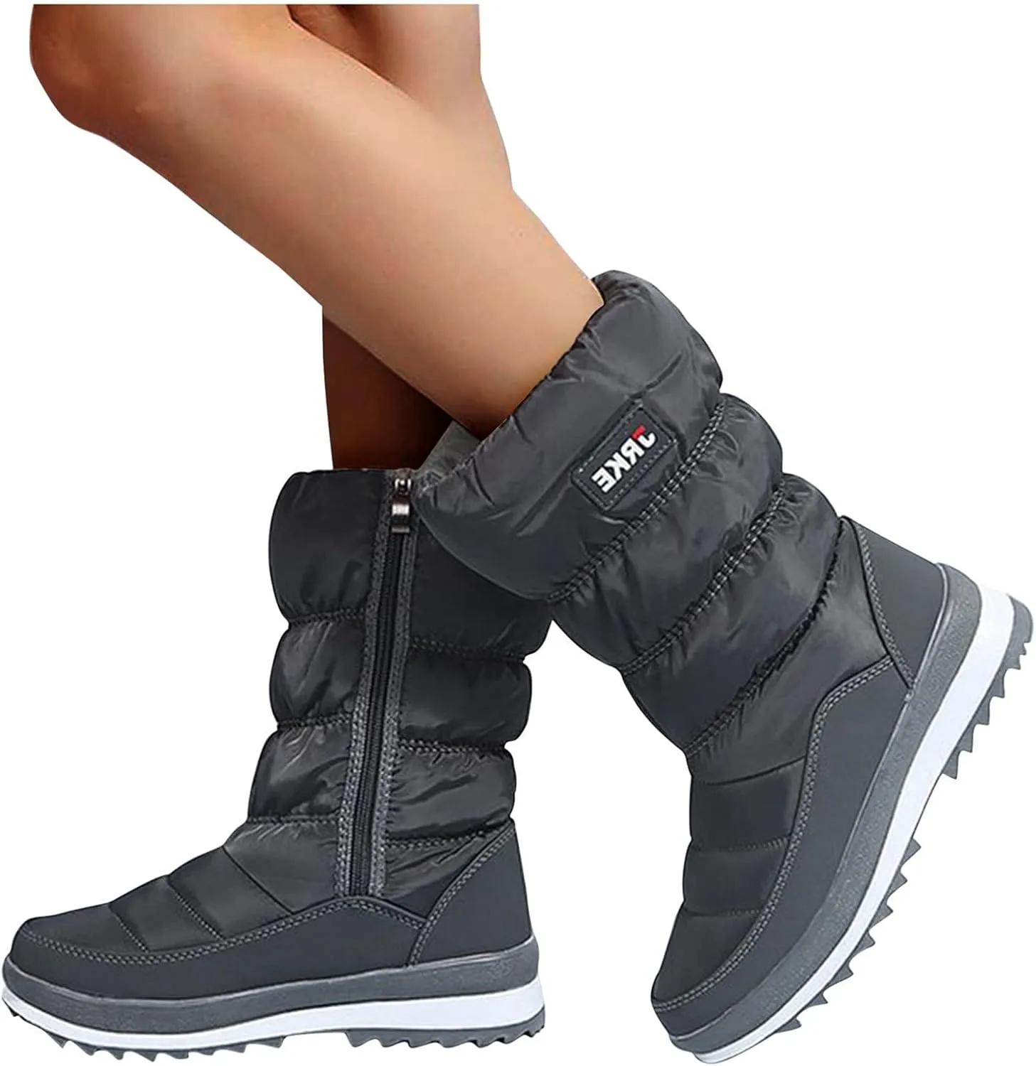 Winter Boots for Women Puffy Winter Snow Waterproof Ankle Booties Anti Slip Mid Calf Snow Booties with Side Zip