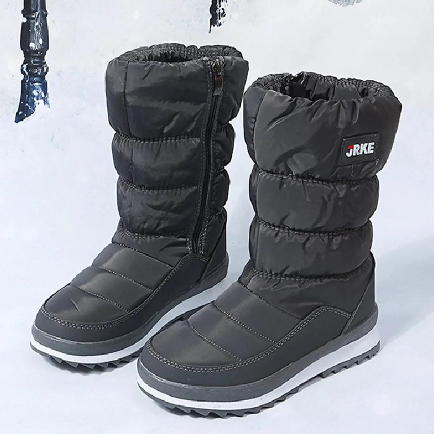 Winter Boots for Women Puffy Winter Snow Waterproof Ankle Booties Anti Slip Mid Calf Snow Booties with Side Zip