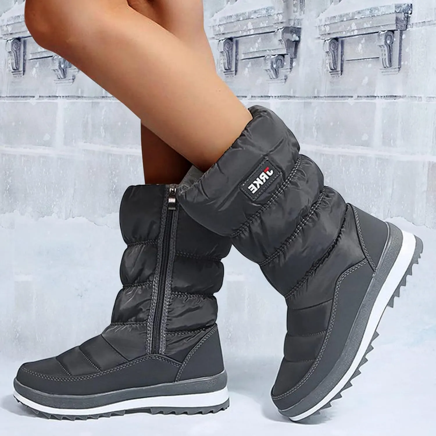 Winter Boots for Women Puffy Winter Snow Waterproof Ankle Booties Anti Slip Mid Calf Snow Booties with Side Zip
