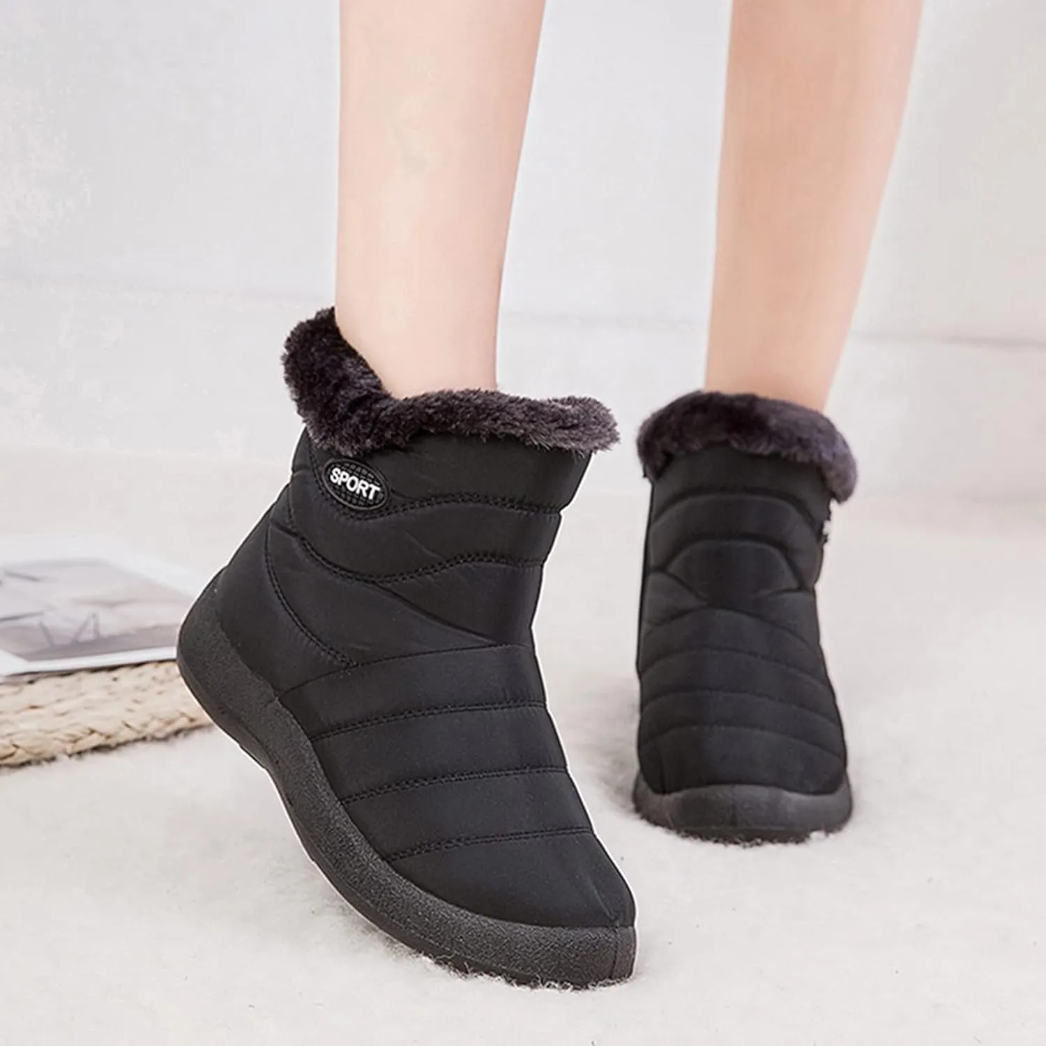 Winter Boots for Women Slip On Cold Weather Snow Ankle Booties Waterproof Puffy Fur Lined Winter Snow Boots