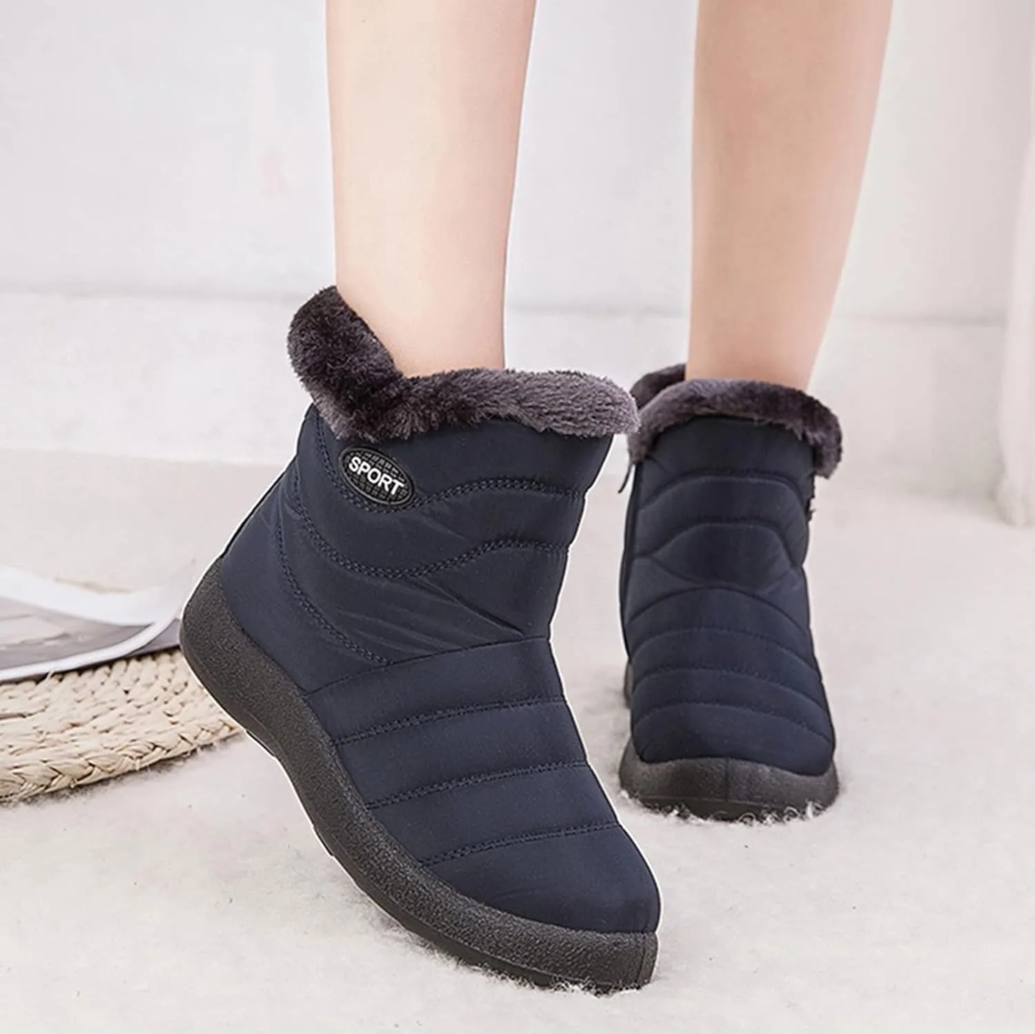 Winter Boots for Women Slip On Cold Weather Snow Ankle Booties Waterproof Puffy Fur Lined Winter Snow Boots