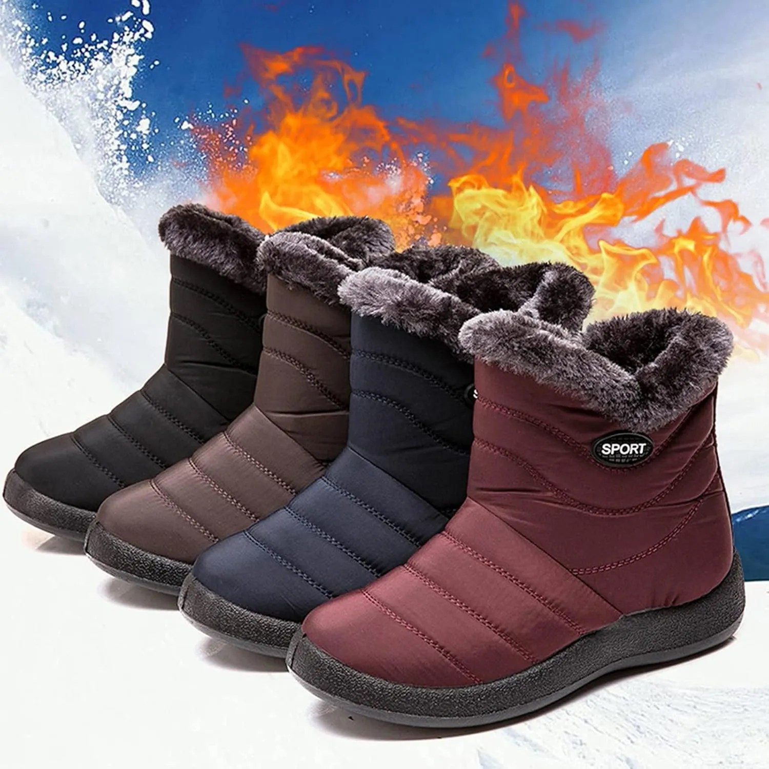 Winter Boots for Women Slip On Cold Weather Snow Ankle Booties Waterproof Puffy Fur Lined Winter Snow Boots