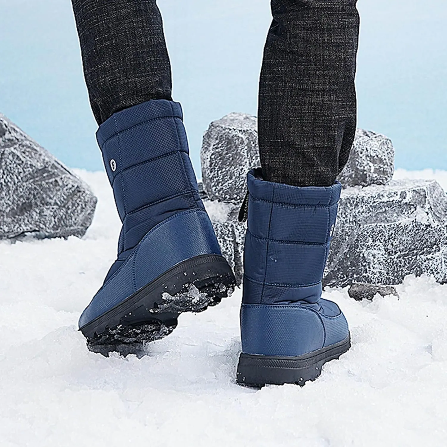 Winter Boots for Women Slip On Comfortable Mid Calf Winter Boot Waterproof Outdoor Fur Lined Hiking Shoes