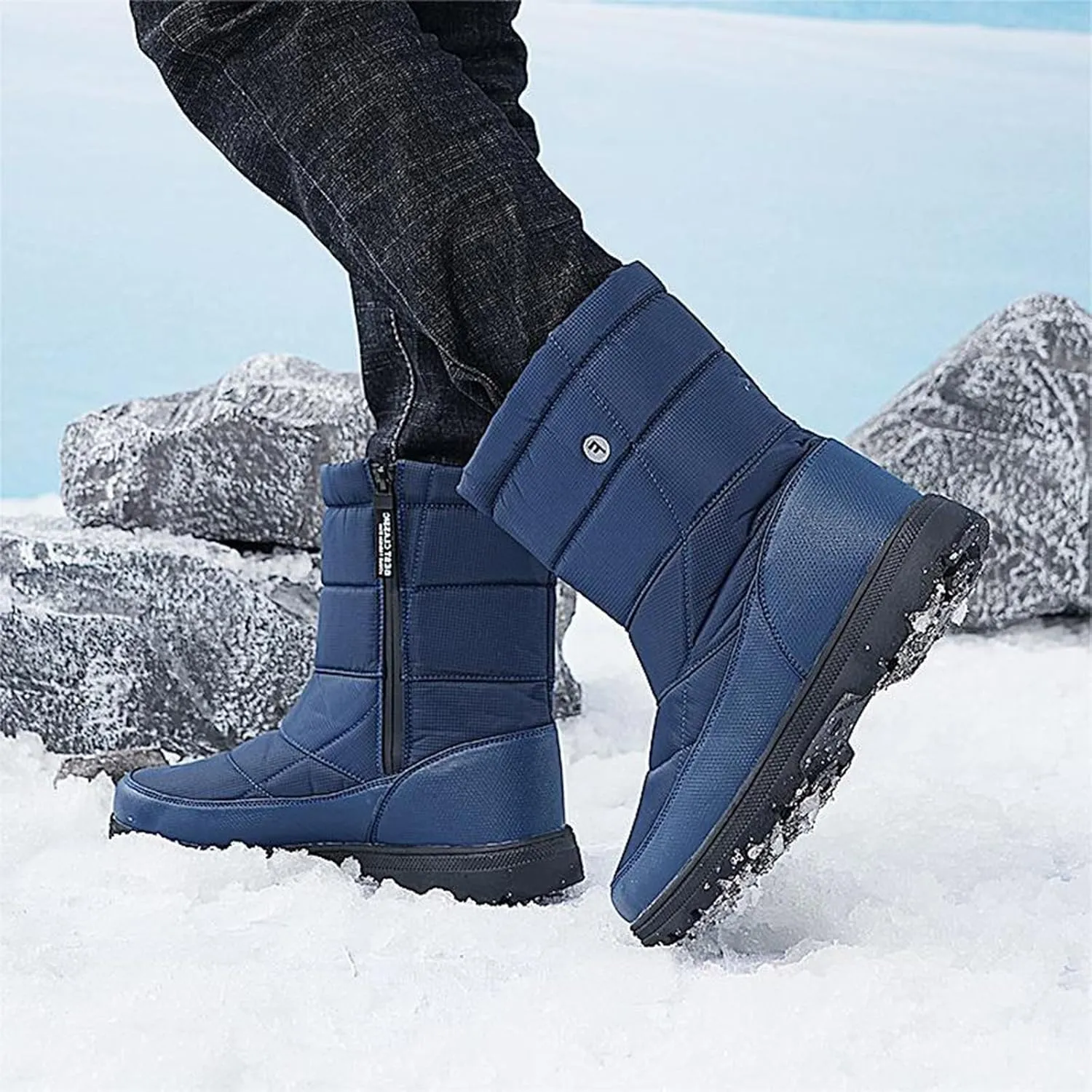Winter Boots for Women Slip On Comfortable Mid Calf Winter Boot Waterproof Outdoor Fur Lined Hiking Shoes