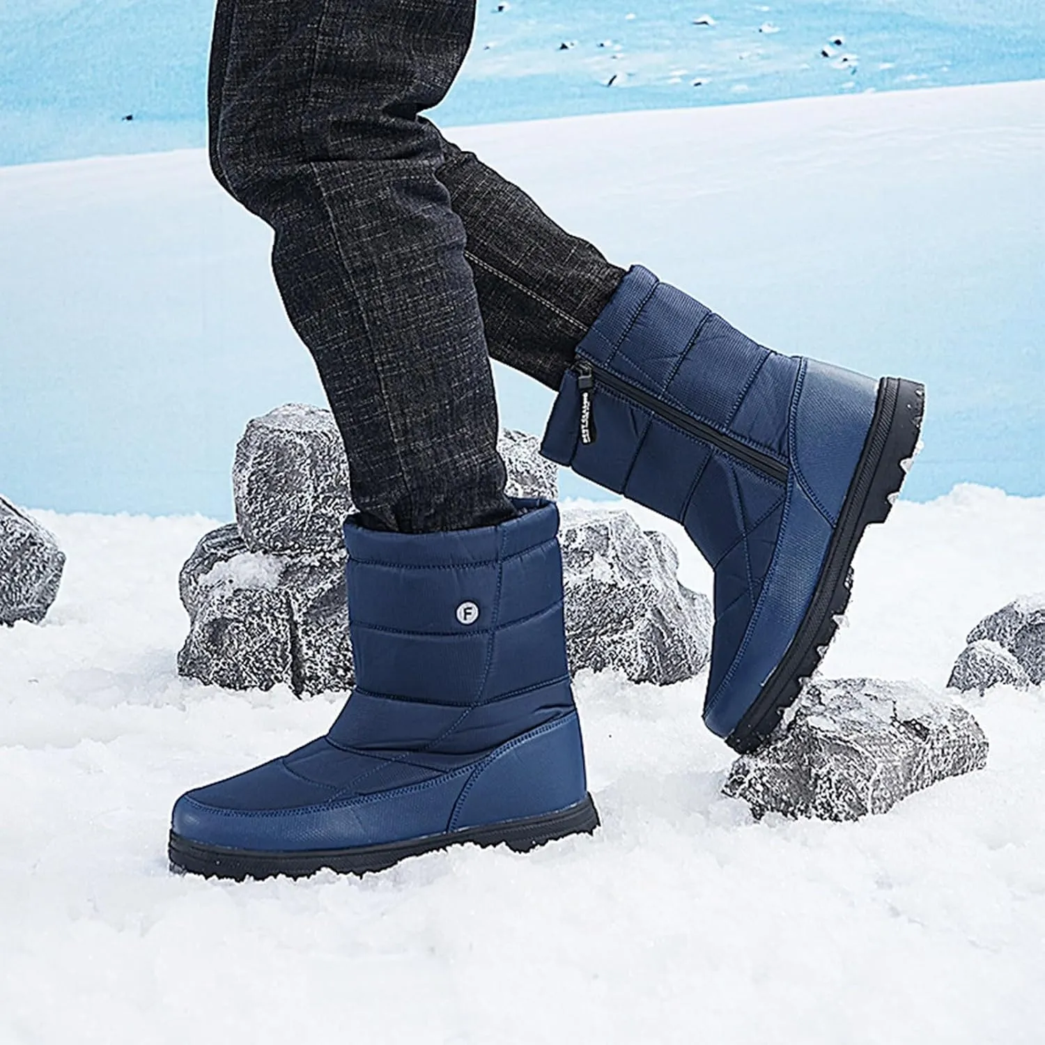 Winter Boots for Women Slip On Comfortable Mid Calf Winter Boot Waterproof Outdoor Fur Lined Hiking Shoes