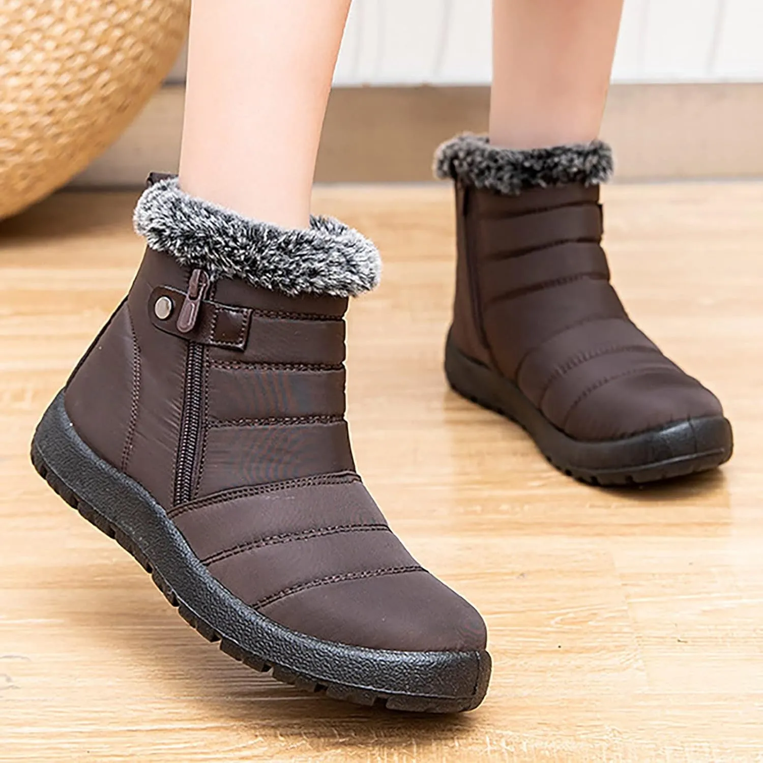 Winter Boots for Women Warm Fur Lined Boots Waterproof Anti Slip Outdoor Boot Zipper Fashion Womens Flat Booties