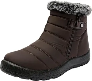 Winter Boots for Women Warm Fur Lined Boots Waterproof Anti Slip Outdoor Boot Zipper Fashion Womens Flat Booties