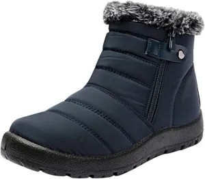 Winter Boots for Women Warm Fur Lined Boots Waterproof Anti Slip Outdoor Boot Zipper Fashion Womens Flat Booties