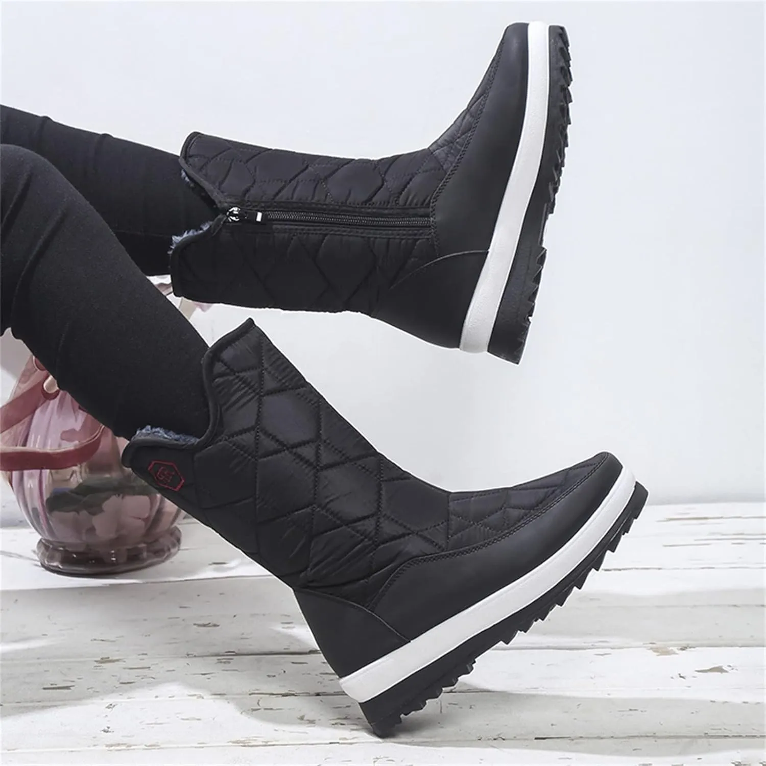 Winter Boots for Women Warm Fur Lined Waterproof Outdoor Mid Calf Snow Boots Platform Anti Slip with Side Zip