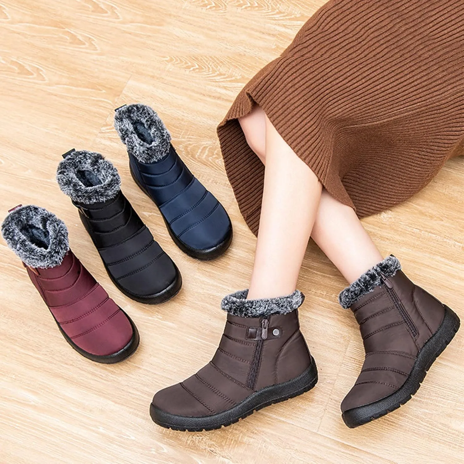 Winter Boots for Women Waterproof Snow 11 Wide Womens Black Snow Boots Ankle Women's Boots Winter Waterproof Womens Winter Snow Walking Shoes Botas De Invierno Para Mujer Tacon Alto