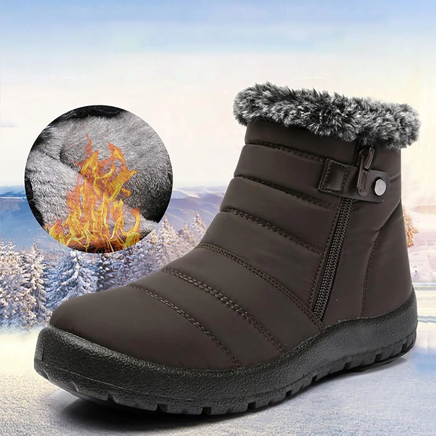 Winter Boots for Women Waterproof Snow 11 Wide Womens Black Snow Boots Ankle Women's Boots Winter Waterproof Womens Winter Snow Walking Shoes Botas De Invierno Para Mujer Tacon Alto