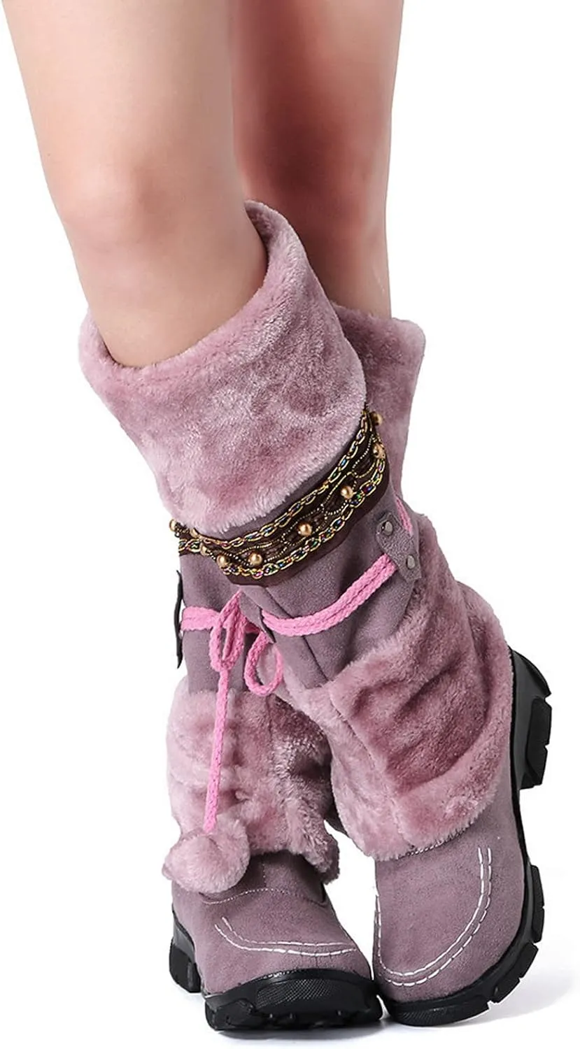 Winter Boots for Women Waterproof Snow Non Slip with Side Zipper Womens Cute Winter Ankle Boots Snow Boots Womens Size 9 Pink Winter Boots for Women Heels Botas Contra El Agua Para Mujer