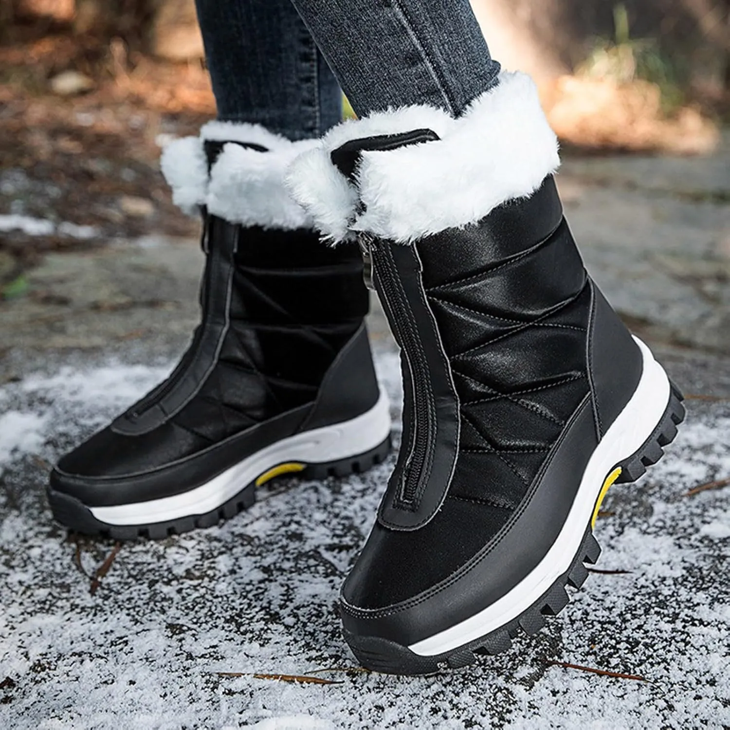 Winter Boots for Women Waterproof Warm Fur Lined Zipper Hiking Winter Snow Boots Outdoor Waterproof Slip on Boots