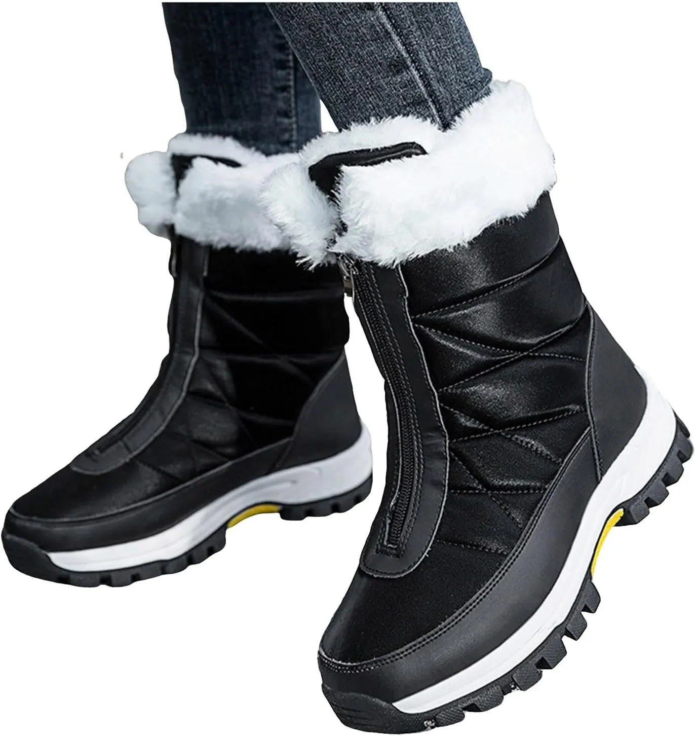 Winter Boots for Women Waterproof Warm Fur Lined Zipper Hiking Winter Snow Boots Outdoor Waterproof Slip on Boots
