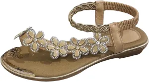 Women Flat Floral Flip Flops Boho Casual Shoes Women's Orthopaedic Sandals Elegant Cork Sandals for Women Suede (Khaki, 12)
