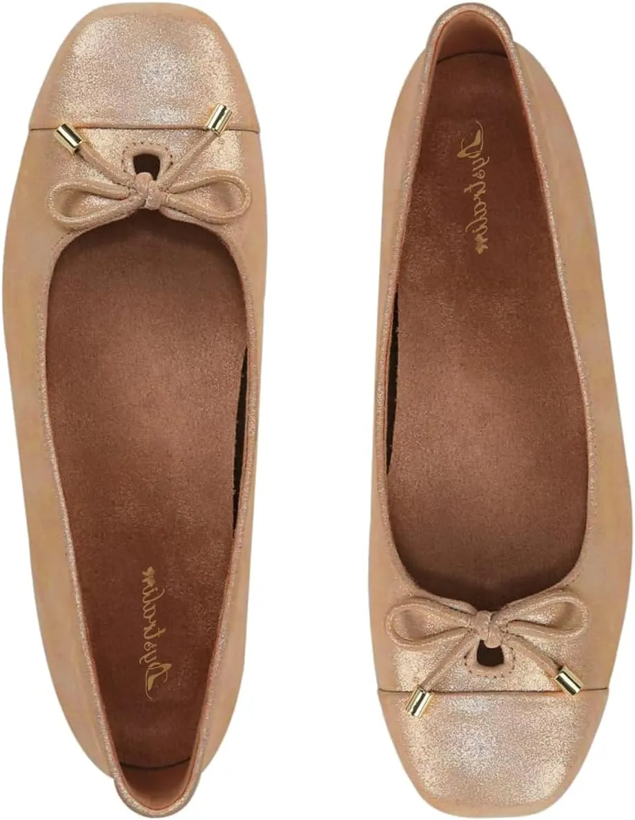 Women Glitter Bow Flats Square Closed Toe Slip On Ballet Flats Cap Toe Metallic Flat Shoes Matte Suede Office Work Flats Ladies Girls Club Driver Flats Dressy Comfort Daily Retro 4-11 M US
