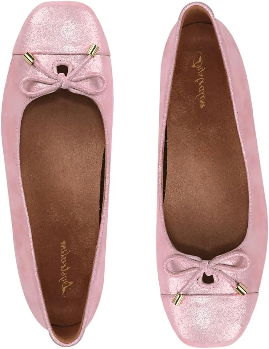 Women Glitter Bow Flats Square Closed Toe Slip On Ballet Flats Cap Toe Metallic Flat Shoes Matte Suede Office Work Flats Ladies Girls Club Driver Flats Dressy Comfort Daily Retro 4-11 M US