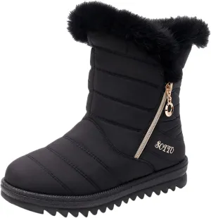 Women Snow Boots Winter Shoes with Zipper Womens Winter Duck Boots Waterproof Insulated Womens Wide Width Snow Boots Tall Wide Calf Snow Boots for Women Low Heel Womens Warm Winter Boots Wide