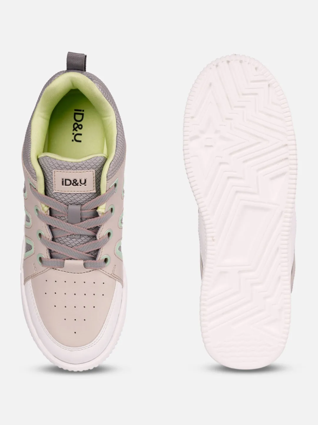 Women's Beige/Lime Platform Sneakers (IU1007)