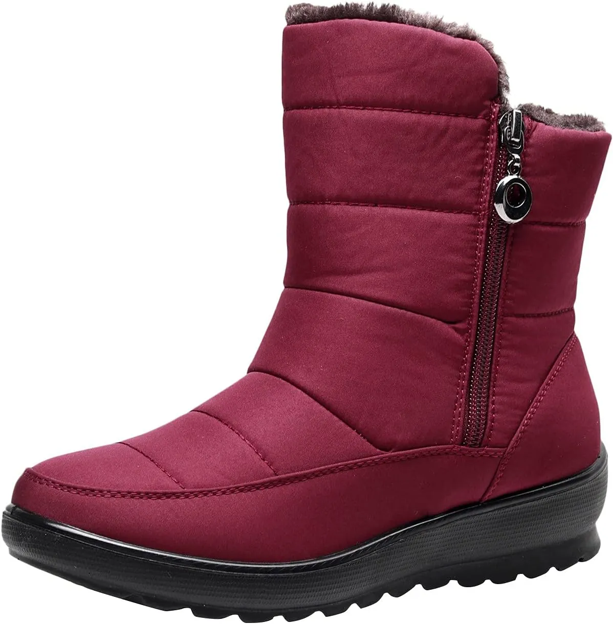 Women's Classic Faux Fur Slip on Winter Ankle Snow Boots Womens Winter Boots Size 12 Fur Lined Mid Calf Winter Boots Women Winter Dress Boots for Women Low Heel Tall Wedge Heel Winter Boots for Women
