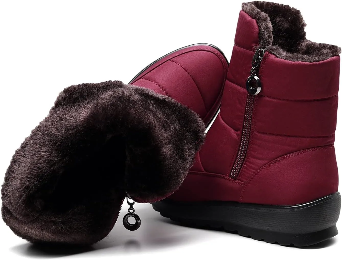 Women's Classic Faux Fur Slip on Winter Ankle Snow Boots Womens Winter Boots Size 12 Fur Lined Mid Calf Winter Boots Women Winter Dress Boots for Women Low Heel Tall Wedge Heel Winter Boots for Women